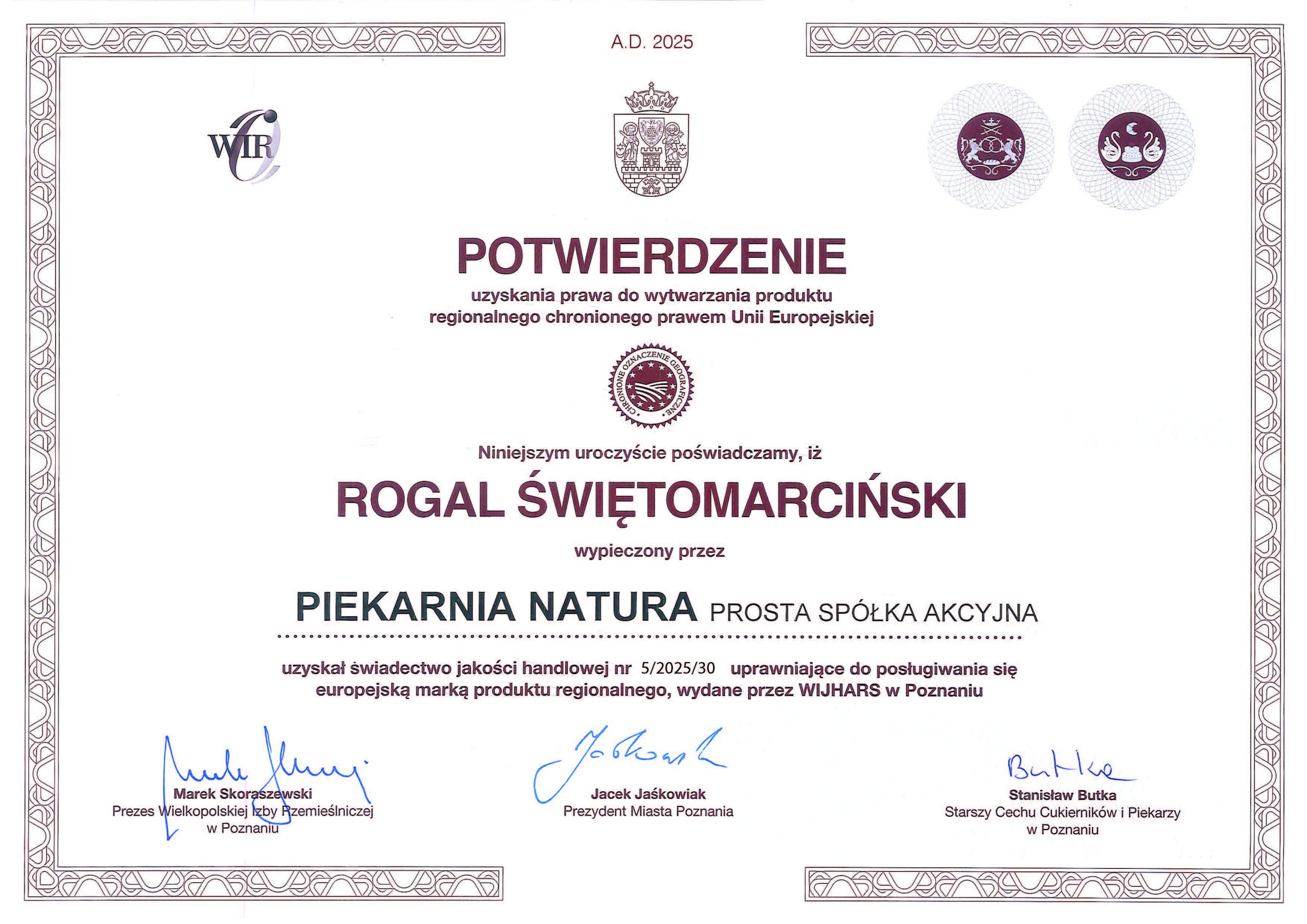 Certyfikat Rogal Swietomarcinski 2025 scaled