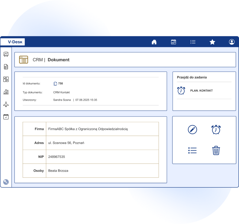 CRM 1 V-Desk CRM do organizacji danych klientów i efektywnej komunikacji biznesowej.