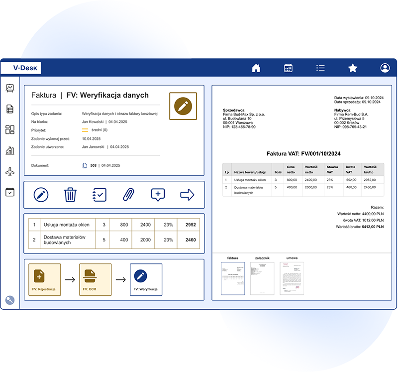 Elektroniczny obieg faktur zintegrowany z Krajowym Systemem e-Faktur (KSeF) w systemie V-Desk.