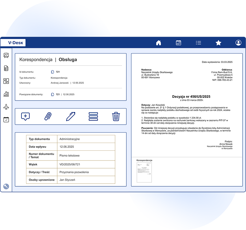 Narzędzie do efektywnego obiegu korespondencji i archiwizacji dokumentów w systemie V-Desk.