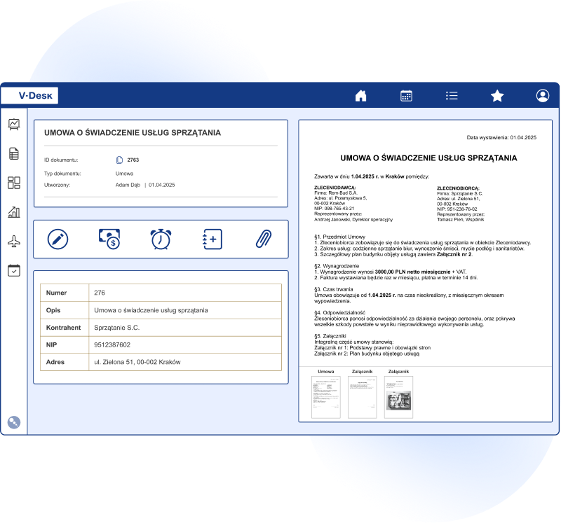 Bezpieczne przechowywanie i zarządzanie obiegiem umów w V-Desk. 