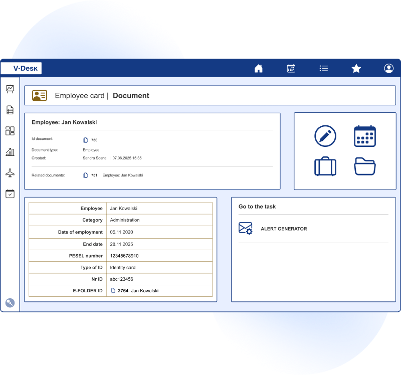 Employee card in the V-Desk system.