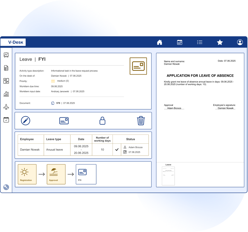 Electronic leave requests and leave management in the V-Desk system