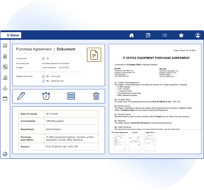 V-Desk module for electronic handling of the procurement process within an organization.