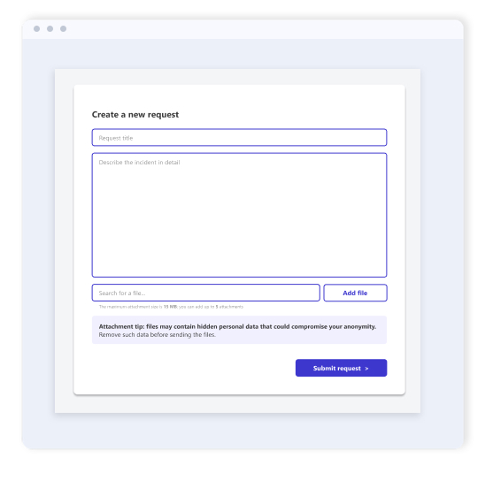 Reporting incidents in an organization using the Whistleblower application in V-Desk