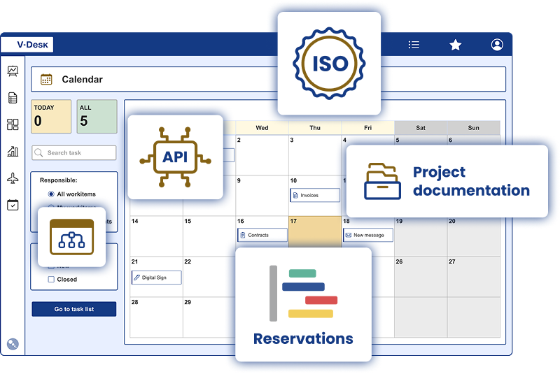 V-Desk – a workflow system for managing business processes, permissions, and document circulation.